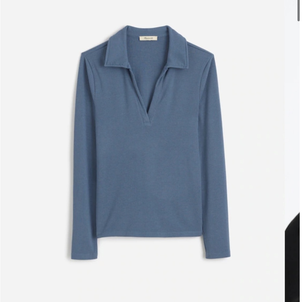 Madewell Blue Rib Long Sleeve Polo Top xxs